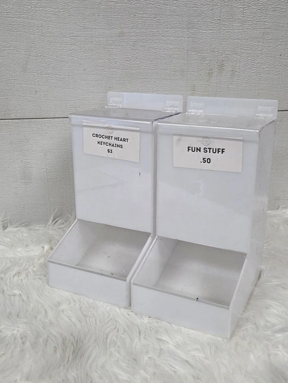 2 Clear Acrylic Counter Top Two-Tier Display Bins - White